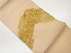 汕頭金駒刺繍変わり松皮菱に華紋・花唐草模様名古屋帯